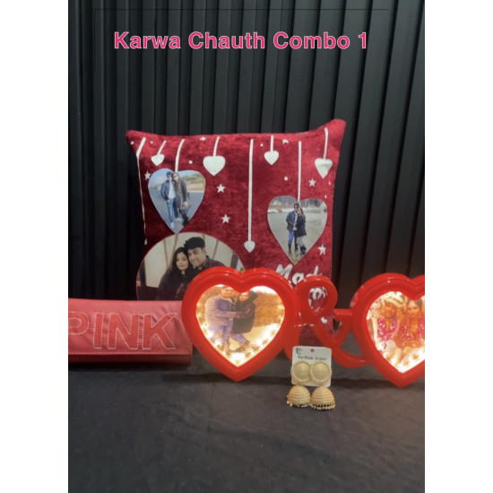Magic Mirror with Maroon Cushion  4-in-1 Karwa Chauth Combo