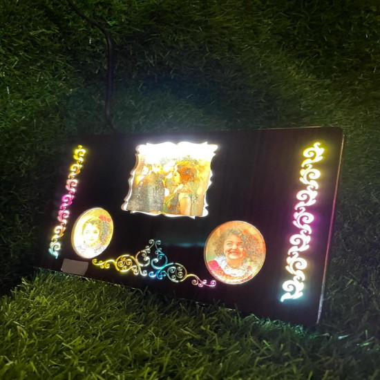LED Wooden Landscape Photo Frame with 3 Pics