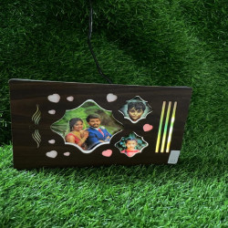 LED Wooden Landscape Photo Frame with Little hearts and  3 Pics