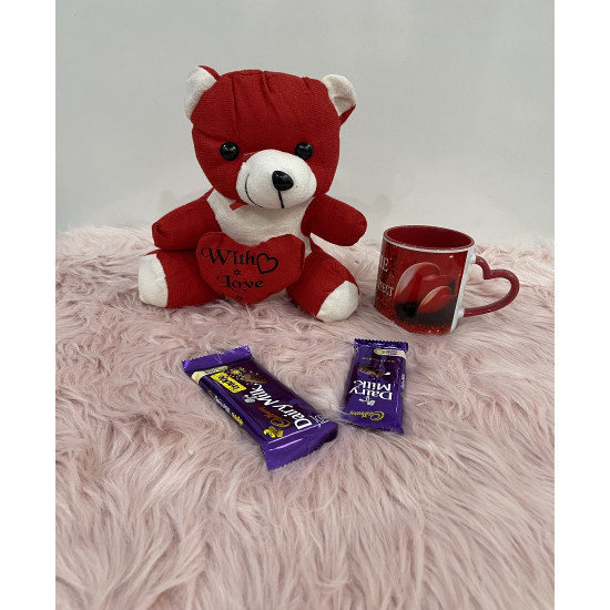 Red Heart Handle Mug with Big Red Teddy Combo