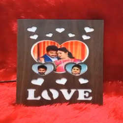 LED Wooden Love Photo Frame with 3 Heart Images Along with Little Hearts